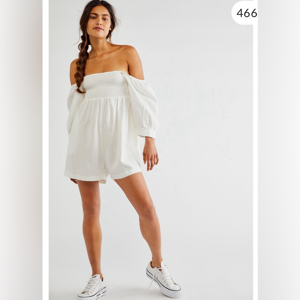 Free People linen off shoulder one piece short romper